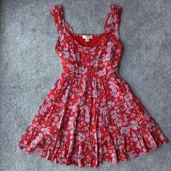 ⭐BAND OF GYPSIES SLEEVELESS SUMMER DRESS in Orange/Reddish Floral, size M⭐ - Picture 1 of 5